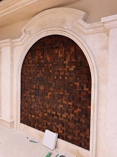 Деревянная 3D мозаика Mosaic Box Shape из термодуба в интерьере