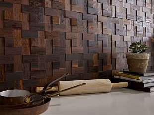 Деревянная 3D мозаика Mosaic Box Shape из термодуба в рабочей зоне на кухне